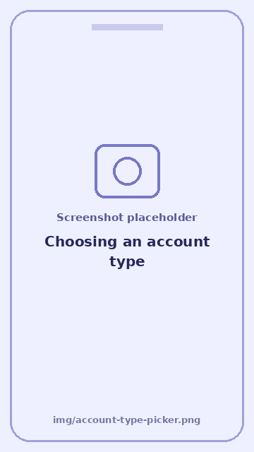 Screenshot: Choosing an account type