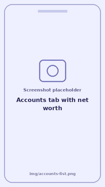 Screenshot: Accounts tab with net worth