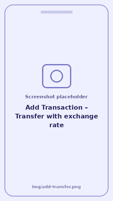 Screenshot: Add Transaction – Transfer with exchange rate