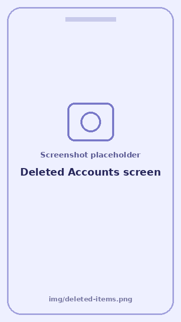 Screenshot: Deleted Accounts screen