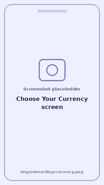 Screenshot: Choose Your Currency screen