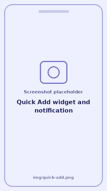 Screenshot: Quick Add widget and notification